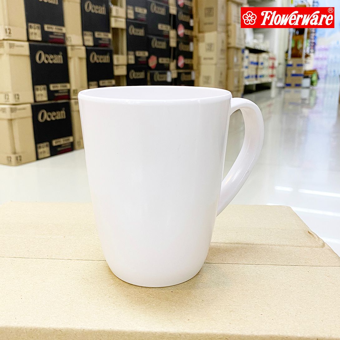 [1ใบ] แก้วกาแฟเมลามีน แก้วมัค สีครีมขาว Flowerware C2352-3 Melamine Coffee Mug Cup