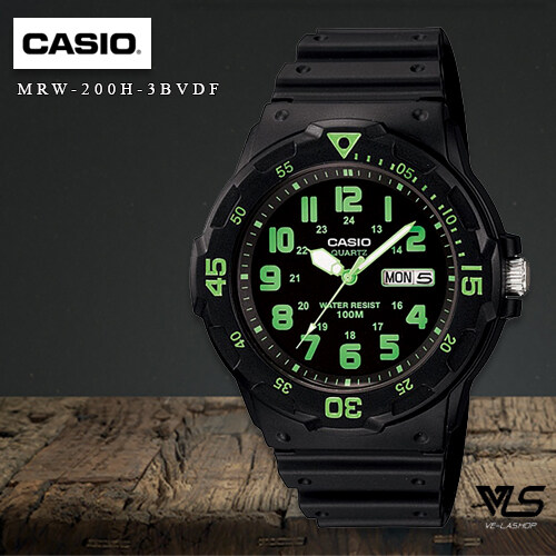 Velashop นาฬิกาข้อมือผู้ชาย Casio Standard  สีดำ สายเรซิ่น รุ่น MRW-200H-3BVDF, MRW-200H-3B, MRW-200H