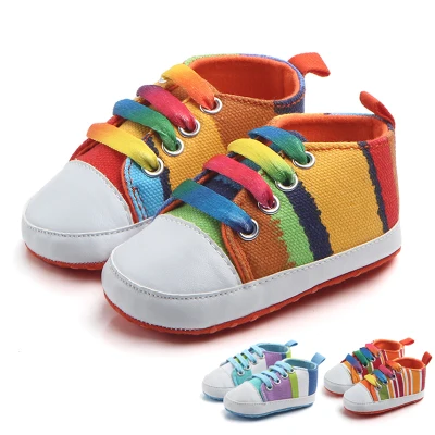 Colorful Baby Shoes Canvas Striped Newborn Girl Boy Shoes For Kids Spring Autumn Soft Sole Non Slip Infant Toddler First Walkers