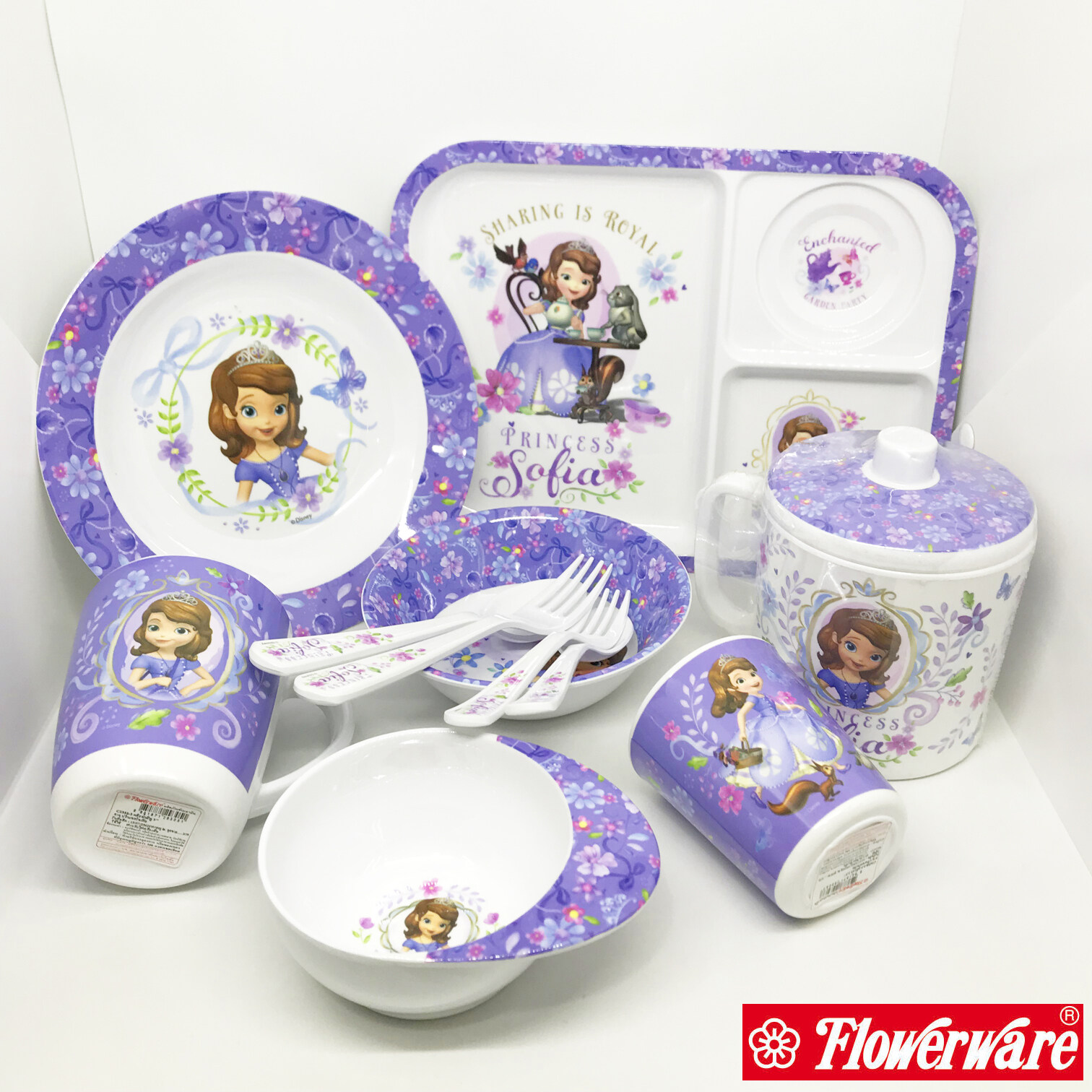 [ขายแยกชิ้น] จานข้าวเด็ก แก้วน้ำเมลามีน ลายเจ้าหญิงโซเฟีย Disney Sofia Princess ยี่ห้อฟลาวเวอร์แวร์ / 1 ชิ้น