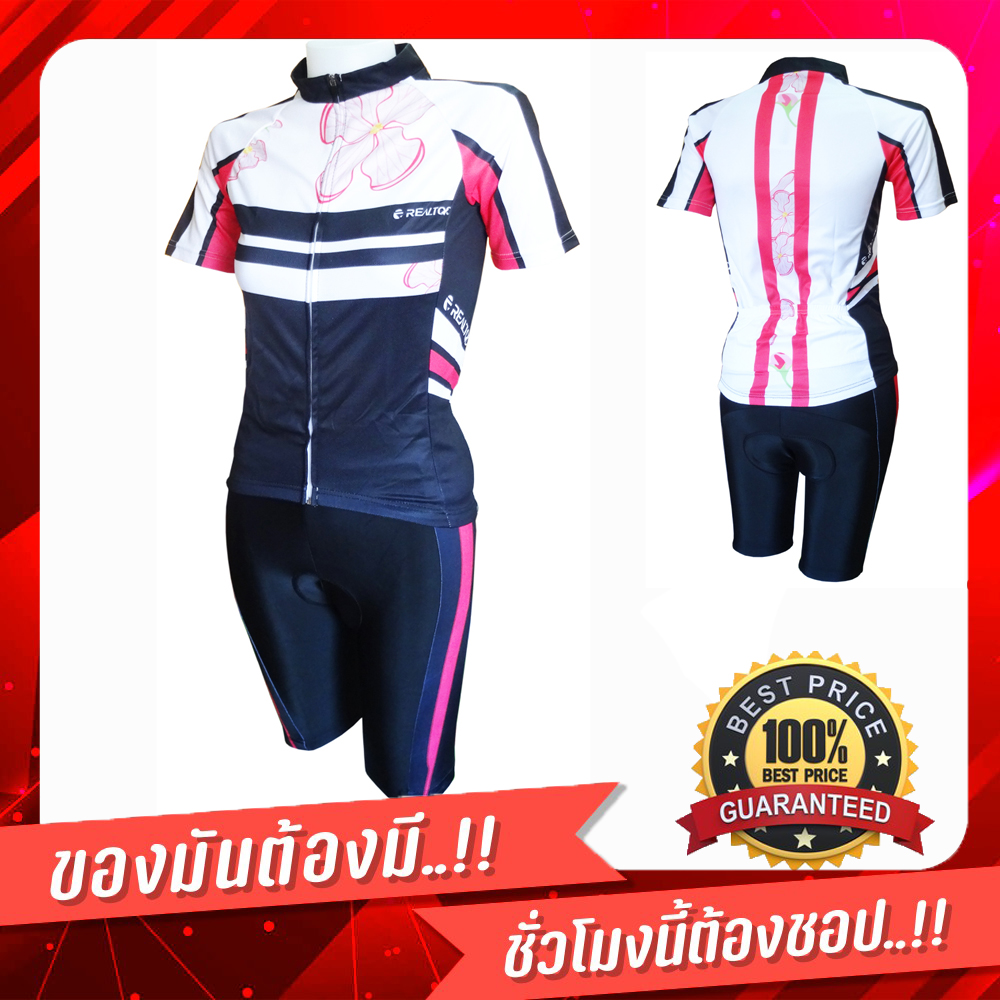 NP bike ชุดปั่นจักรยานผู้หญิง ลายดอกไม้สีดำ กางเกงเป้าเจลแท้100%