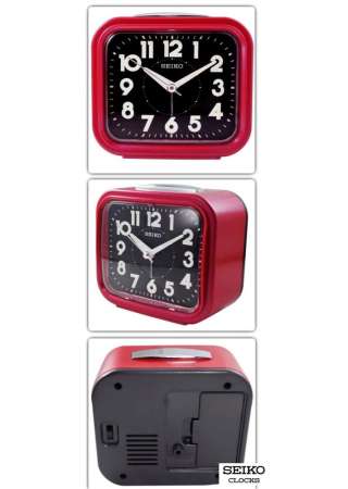 SEIKO นาฬิกาปลุก Quiet Sweep (Snooze) มีไฟ เสียงกริ่ง รุ่น QHK023R - แดง หน้าปัดสีดำ (Red/Black)