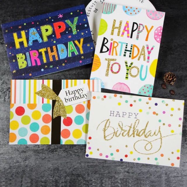 hot 🤩พร้อมส่ง🤩การ์ดอวยพรวันเกิด Happy Birthday Card ลายพิมพ์นูนตกแต่ง glitter ลาย สีสันสดใส