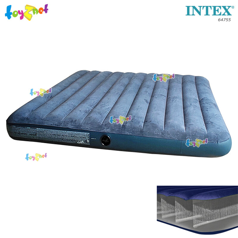 Intex ส่งฟรี ที่นอนเป่าลม ดูรา-บีม ไฟเบอร์-เทค 6 ฟุต (คิง) 1.83x2.03x0.25 ม. สีน้ำเงิน รุ่น 64755