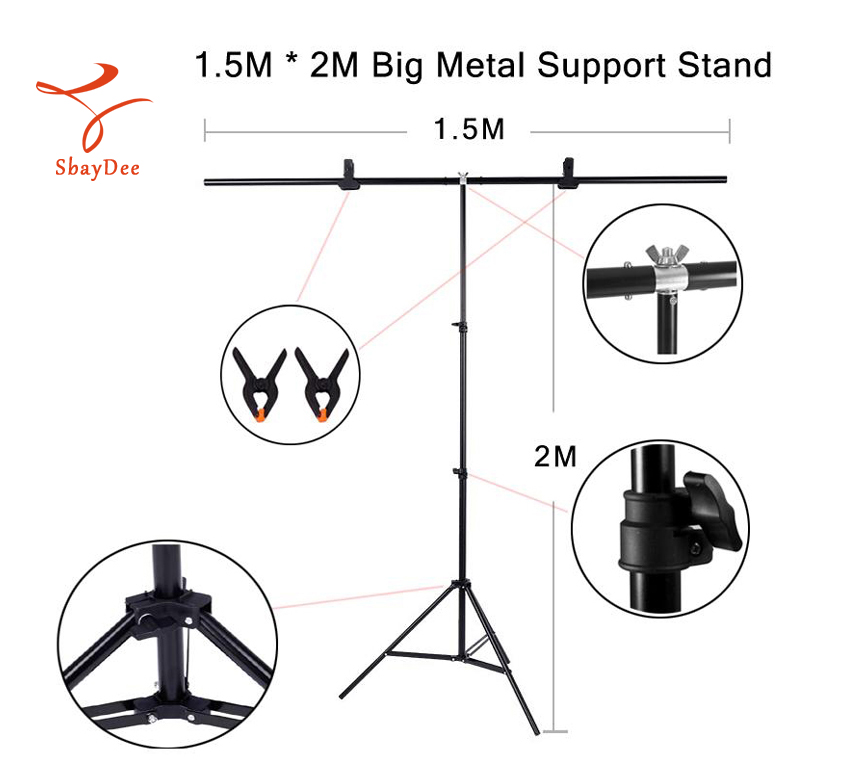 1.5M * 2M Big Photography Studio Video Metal Support Stand System Kit Set W/ Crossbar Clamps 2 * Clamps for PVC Backdrop Background ชุดกล้องถ่ายภาพขนาด 1.5เมตร * 2เมตร. รองรับแท่นวางเหล็กและปากกาจับ