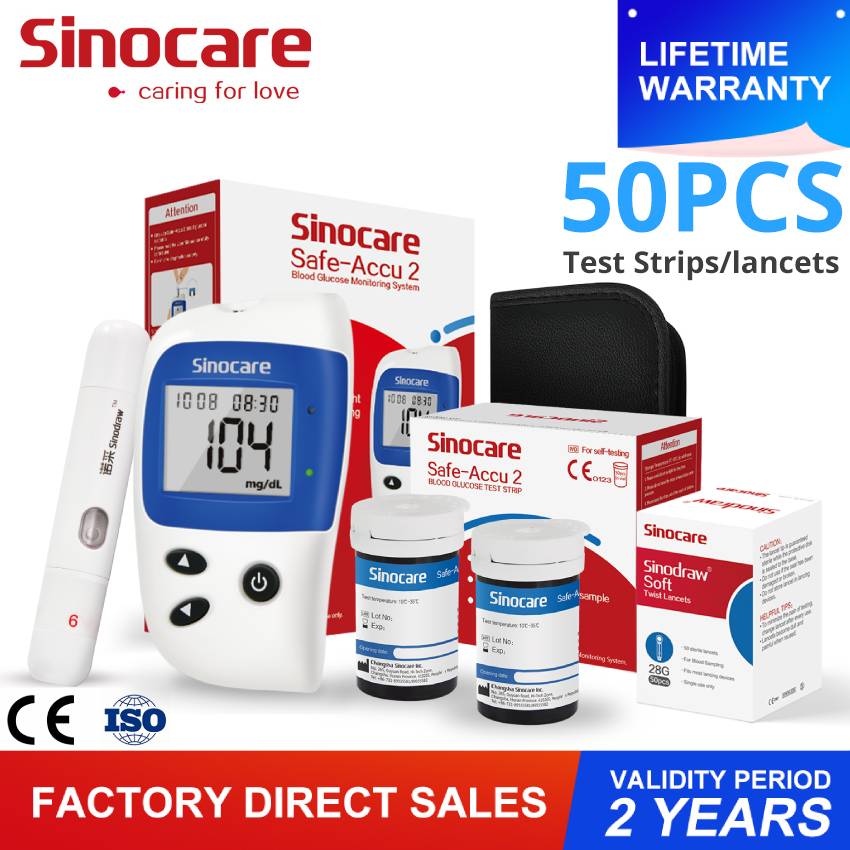 Sinocare Safe-Accu2การตรวจสอบระดับน้ำตาลในเลือด50Pcs แถบทดสอบและ50Pcs Lancets Glucometer เลือดเครื่องวัดความเข้มข้นน้ำตาล Tester สำหรับโรคเบาหวาน
