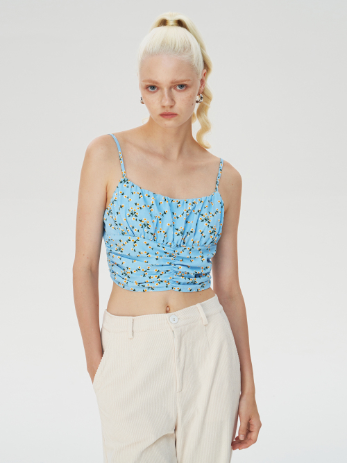 Cider Blue Ditsy Tank Top เสื้อครอปสายเดี่ยวผู้หญิง เสื้อแฟชั่นผญ ลาย