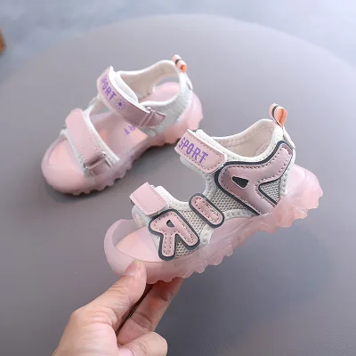 [Ready Stock]Girls Shoes Summer New Children's Jelly Shoes Korean Alphabet Sports Sandals Baby Beach Shoes Boys Velcro Sandals