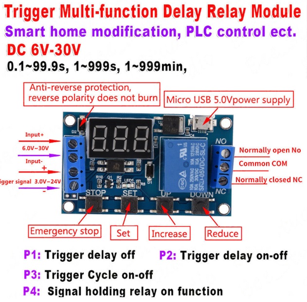 thumbnail image 2 of Micro USB Relay Module With LCD Timer – 6-30V Delay, Cycle, Trigger For Automation 2 of 11