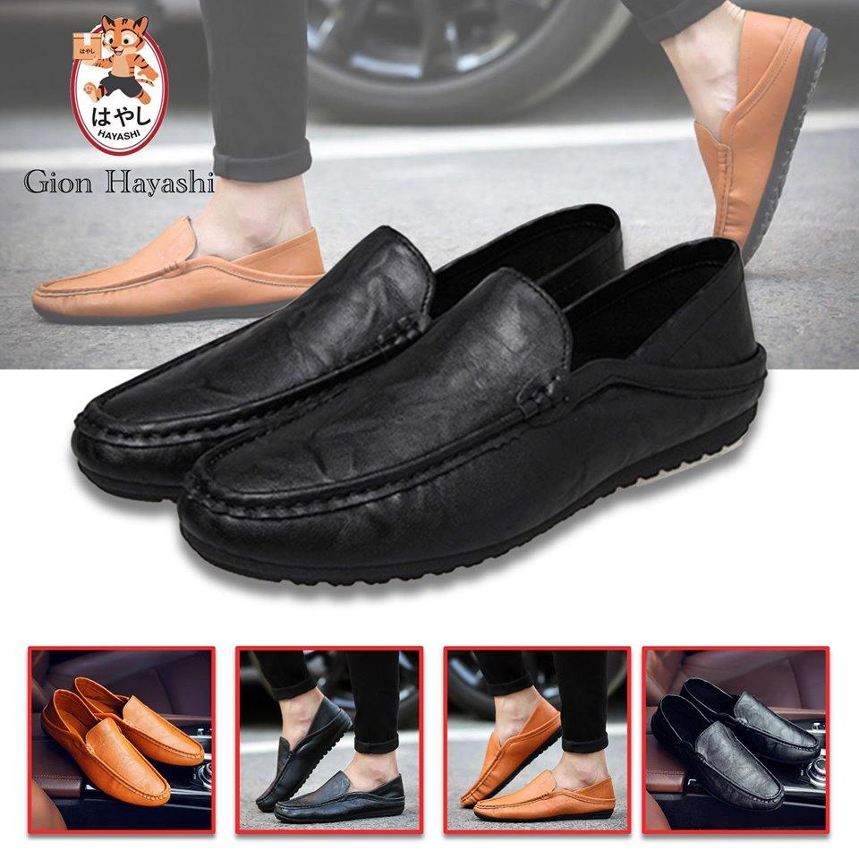 [ มี 2 สี ] Banzai - รองเท้าหนังสไตล์อังกฤษของชายเกาหลีรองเท้ารองเท้าขับรถ หุ้มข้อได้ เหยียบส้นได้