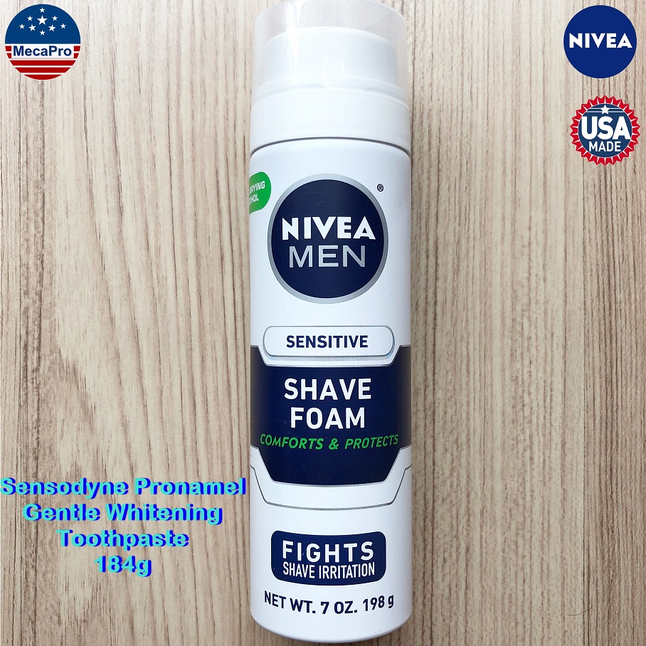 NIVEA® Men Sensitive Shaving Foam 198g โฟมโกนหนวดนีเวีย นีเวีย ฟอร์ เมน เซนซิทีพ เชฟวิ่ง โฟม สำหรับผิวบอบบาง ลดการระคายเคือง