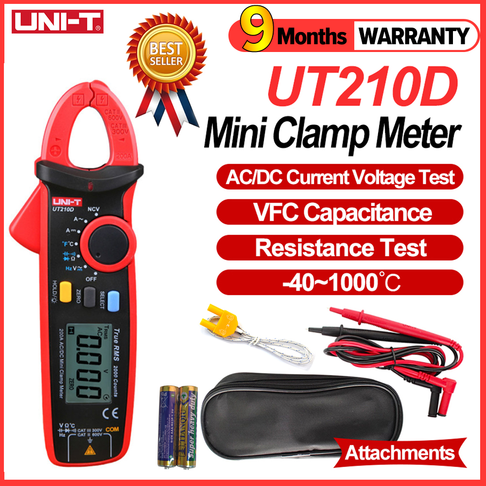 【Ready Stock】UNI-T UT210D แคลมป์มิเตอร์ AC-DC 200A/AC 200A/DC คลิปแอมป์ แคล้มป์มิเตอร์ มิเตอร์วัดไฟดิจิตอล UNI-T UT210D Mini Digital Clamp Meter มิเตอร์วัดไฟ