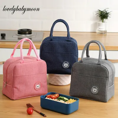 Functional Pattern Cooler Lunch Box Portable Insulated Canvas Lunch Bag Thermal Food Picnic Lunch Bag For Women Kids Solid color