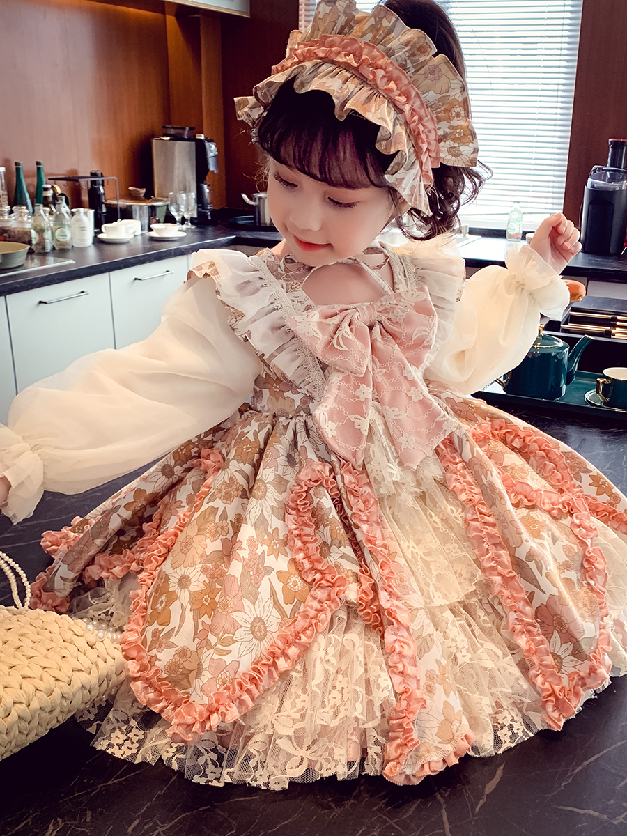 ชุดเจ้าหญิงโลลิต้าสาวฤดูใบไม้ผลิ2021เด็กใหม่เวอร์ชั่นเกาหลีของลูกไม้ลายดอกไม้กระโปรงเจ้าหญิงปุย