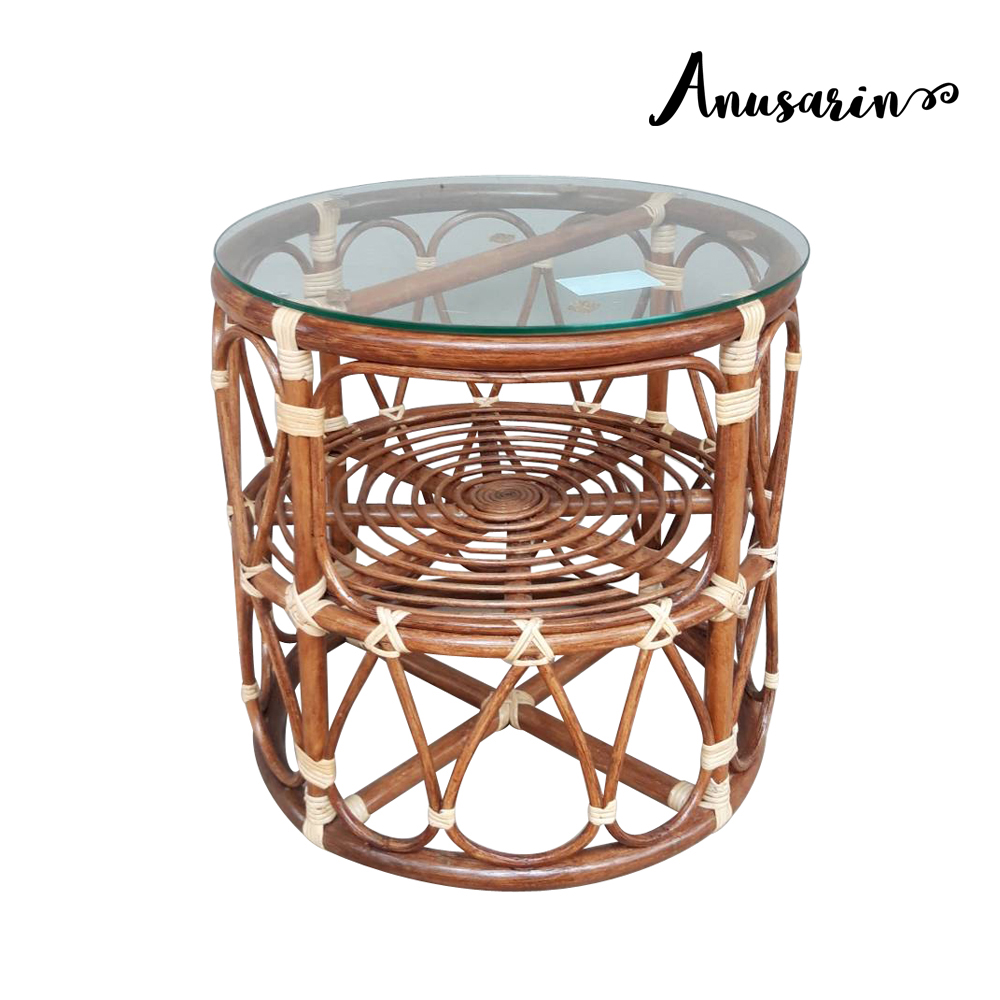 Anusarin ROUND Rattan Coffee Table Aurora04 with Tempered Glass Top