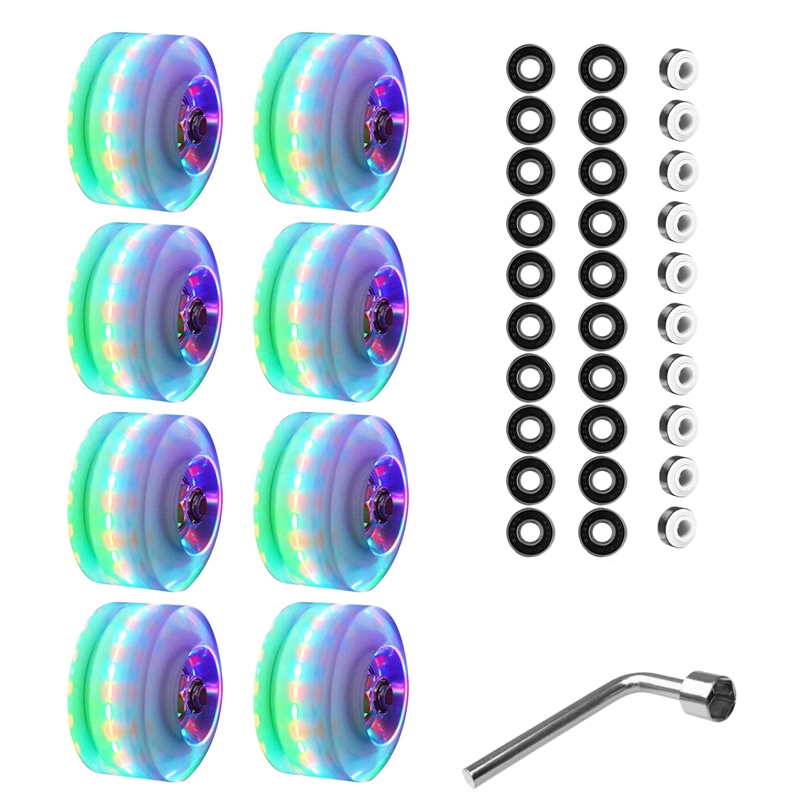 8 Piece Roller Skate Wheels Luminous LED Light Up Skate Wheels with Skate Roller Bearings for Double Row Skating
