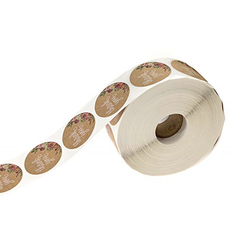 500 Labels per roll Round Natural Kraft Thank You Sticker seal labes ...