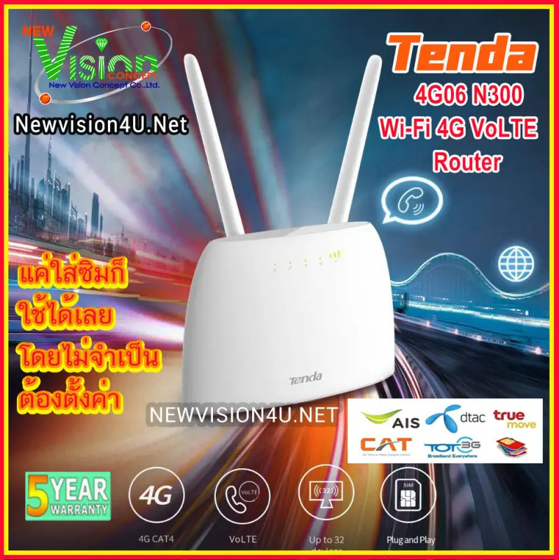 ภาพหน้าปกสินค้าTenda 4G06 4G LTE WiFi router เร้าเตอร์ใส่ซิม ปล่อย WI-FI สามารถเชื่อมต่อกับโทรศัพท์ได้ รองรับอุปกรณ์สูงสุด 32 ตัว จากร้าน NewVision4U.Net บน Lazada