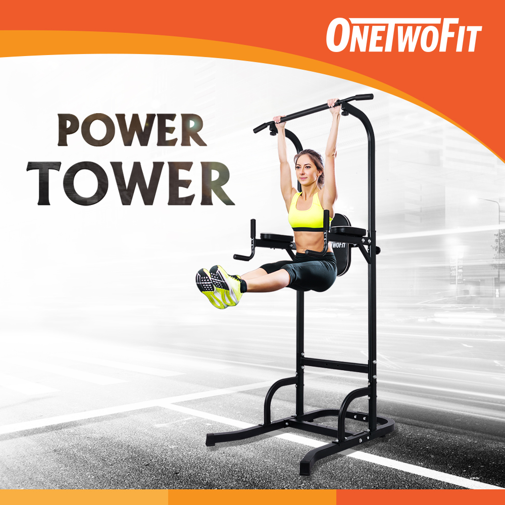 OneTwoFit Multi-Function Power Tower ปรับความสูงได้ที่บ้านฟิตเนสสถานีออกกำลังกาย Dip Stands Pull up Bar Push Up OT061