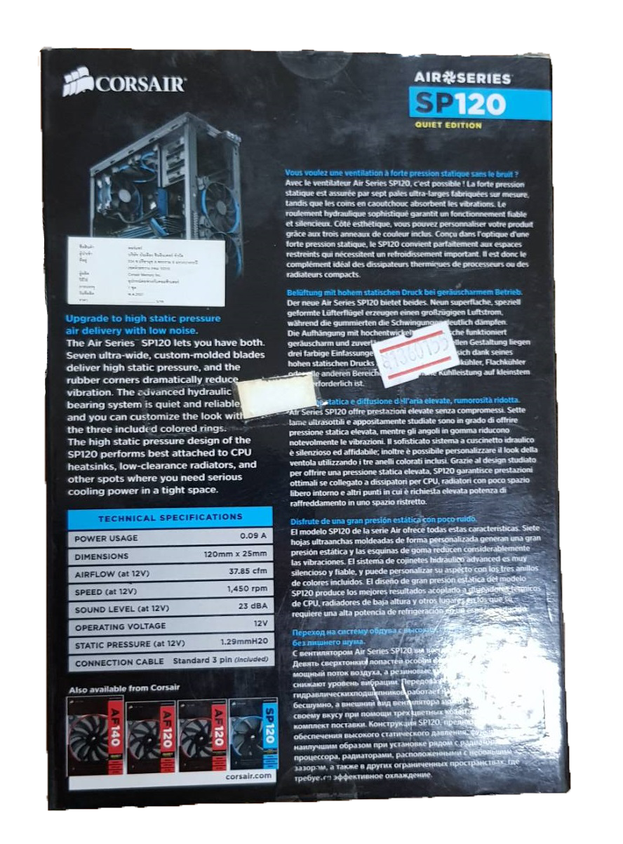 FAN CASE 12cm Corsair SP120 Air Series Puket Stores