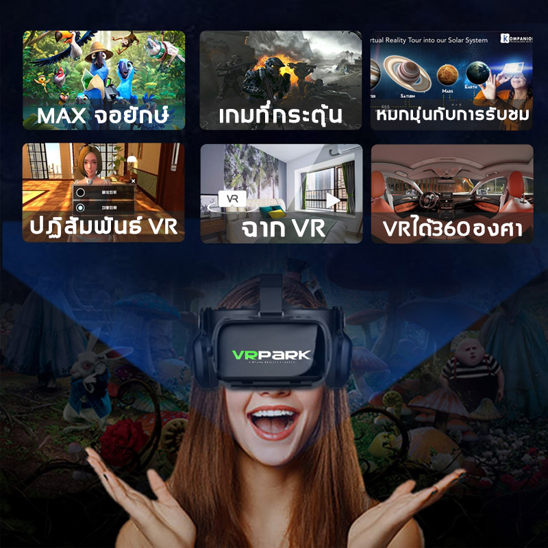 กลายเป็นโรงภาพยนตร์จอยักษ์ IMAX ในไม่กี่วินาที แว่นVR แว่น 3D แว่นตาดูหนัง สำหรับสมาร์ทโฟนทุกรุ่น สีดำ ปรับสายตาสั้นได้ 0 ~ 400 องศา เกมวีอาร์ แว่นดูหนัง ประสบการณ์การมองเห็น 360 องศา 3D VR box เล่นเกม แว่นvrมือถือ Glasses with Stereo Headphone