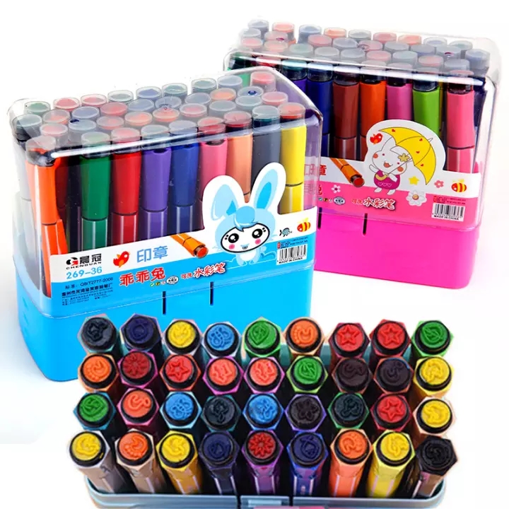 LIFE HUK Children's watercolor pen thick head with hand painting graffiti brush seal large capacity washable color pen set gifts