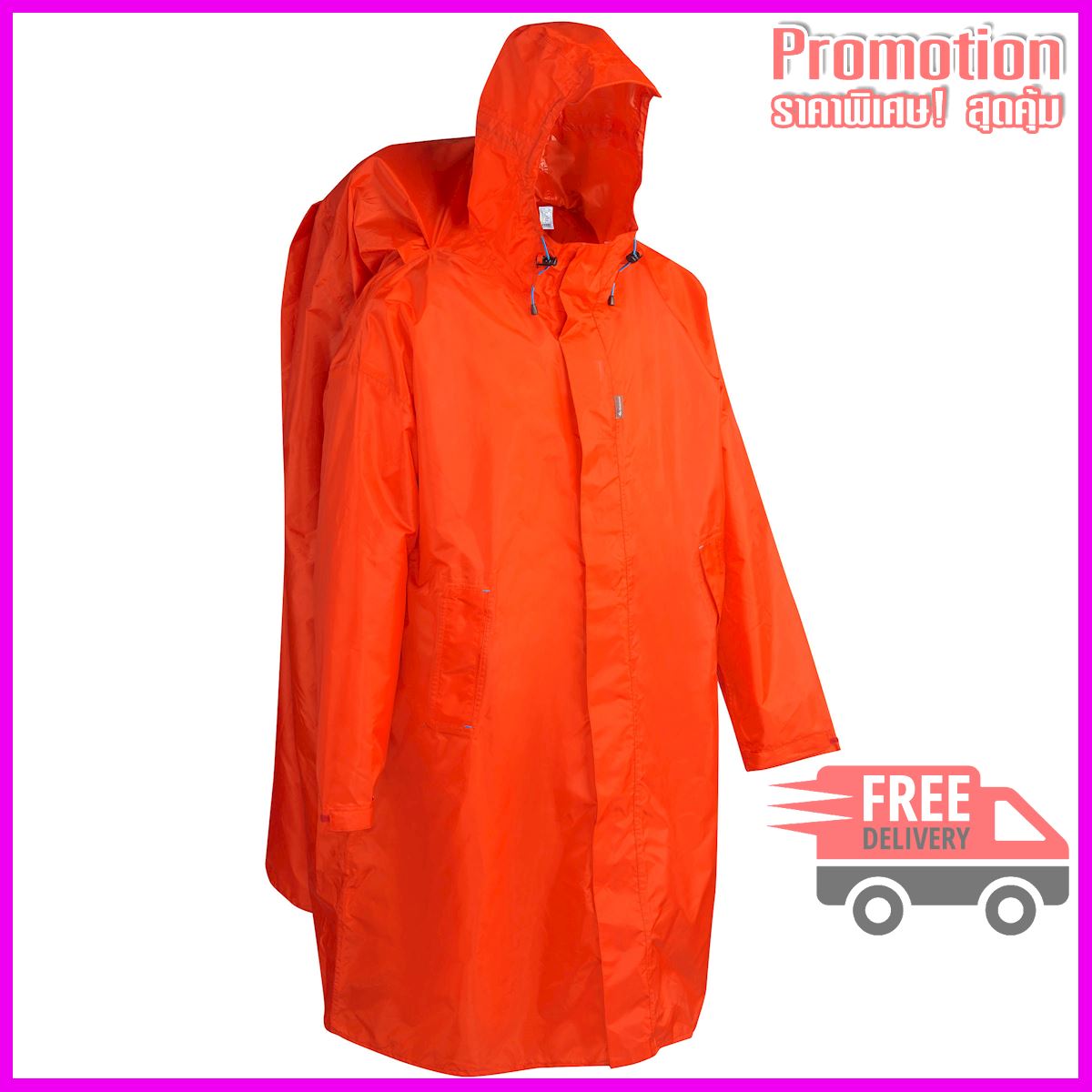 Hiking Rain Poncho - FORCLAZ 75 Size L/XL Red