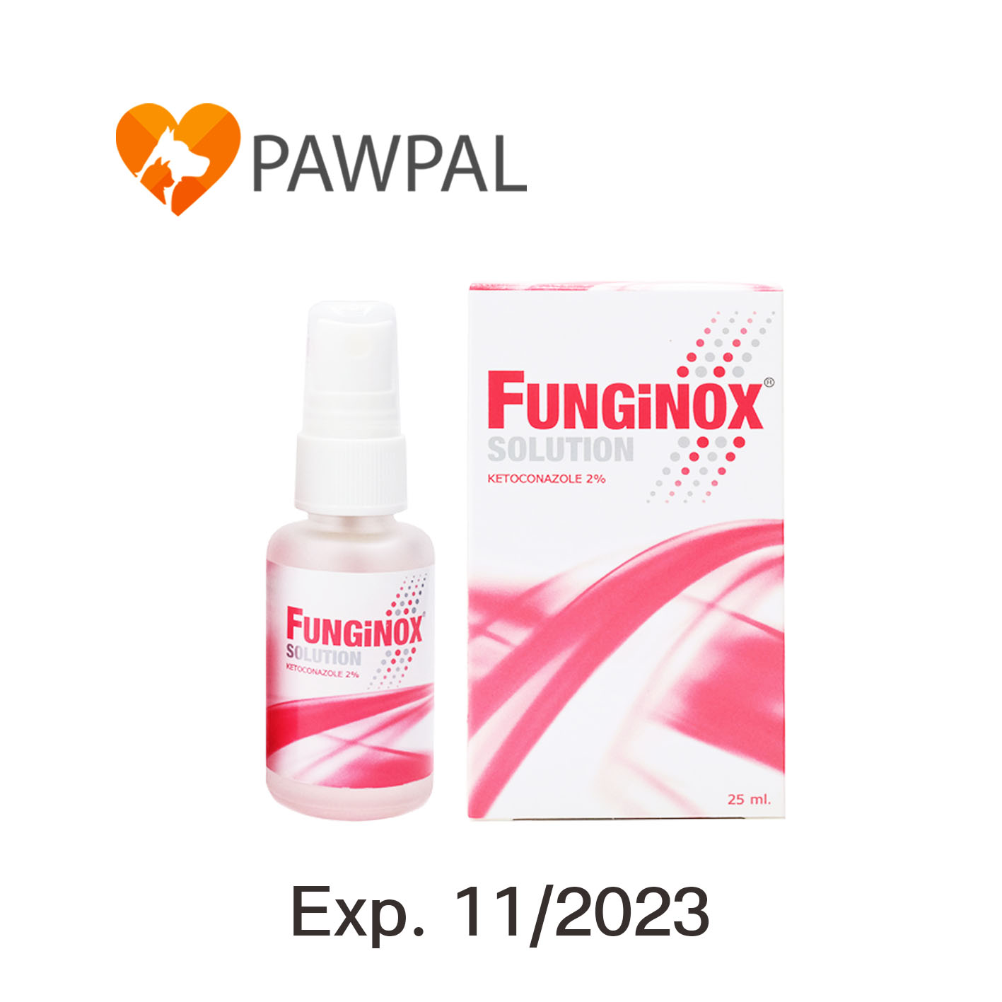 Funginoxฟังจิน็อกซ์ Spray 25 ml มล. สเปรย์ Exp.11/2023 สุนัข แมว กระต่าย สัตว์เลี้ยง dog cat rabbit solution (1 ขวด)