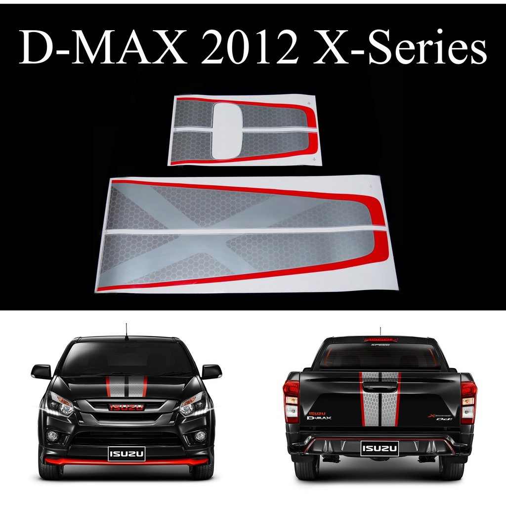 Best saller (4ชิ้น) สติ๊กเกอร์ติดฝากระโปรงหน้ารถและท้ายรถ อีซูซุ ดีแม็กซ์ ปี 2012-2015 ลายX ALL NEW ISUZU D-MAX X-Series สีเทาขอบแดง อะไหร่รถ ของแต่งรถ ฟิมล์ ลูกหมาก สายพาน เบรค พวงมาลัย โลโก้ logo spare part ไฟสปอตส์ไลต์ ไฟหน้า ไฟท้าย