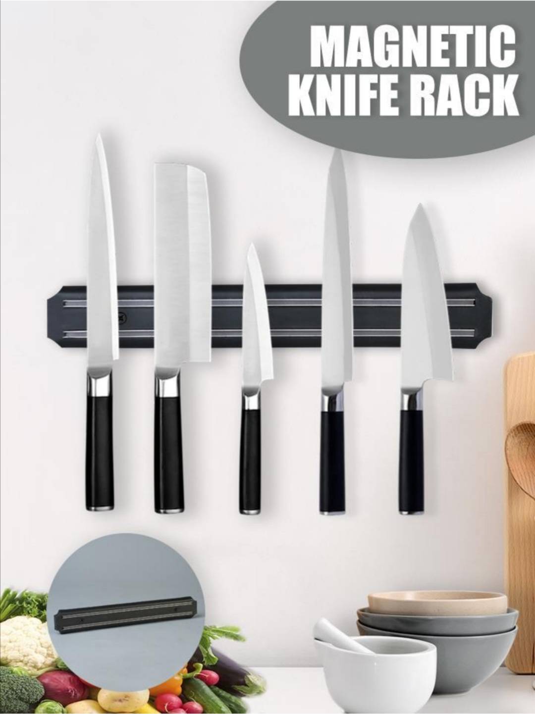 แถบแม่เหล็กเก็บมีดติดผนัง ที่เก็บมีดทำครัวติดผนัง Magnetic Knife Rack ที่เก็บมีดทำครัวติดผนัง ของแท้ แม่เหล็ก ติดดี