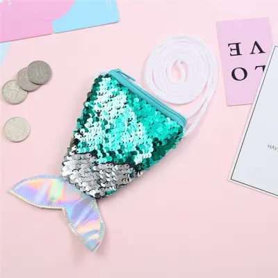 Women Mermaid Tail Sequins Coin Purse Girls Crossbody Bags Sling Money Wallet Card Pouch Change Bag Purse For Holder
