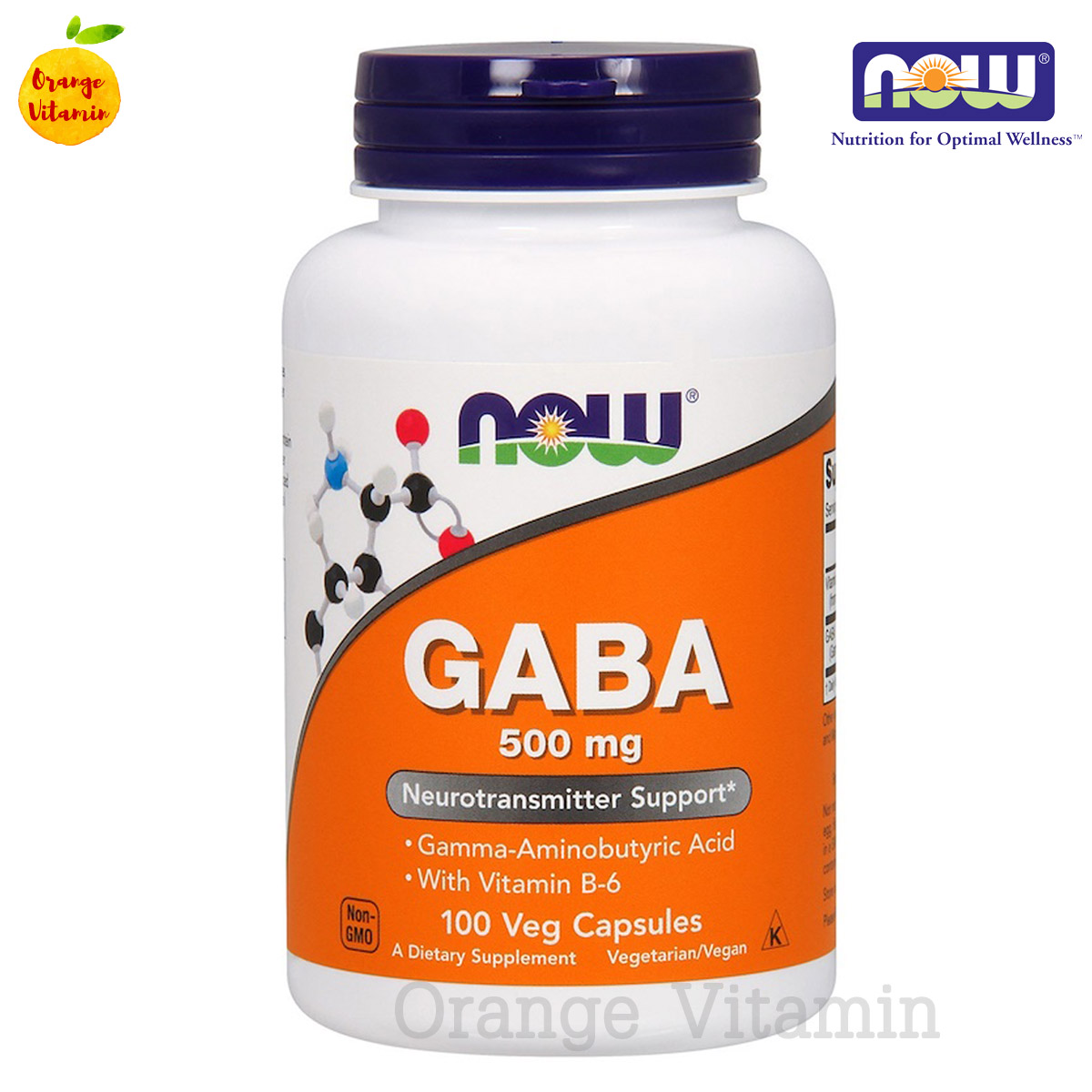 กาบา Now Foods, GABA, 500 mg, 100 Veg Capsules