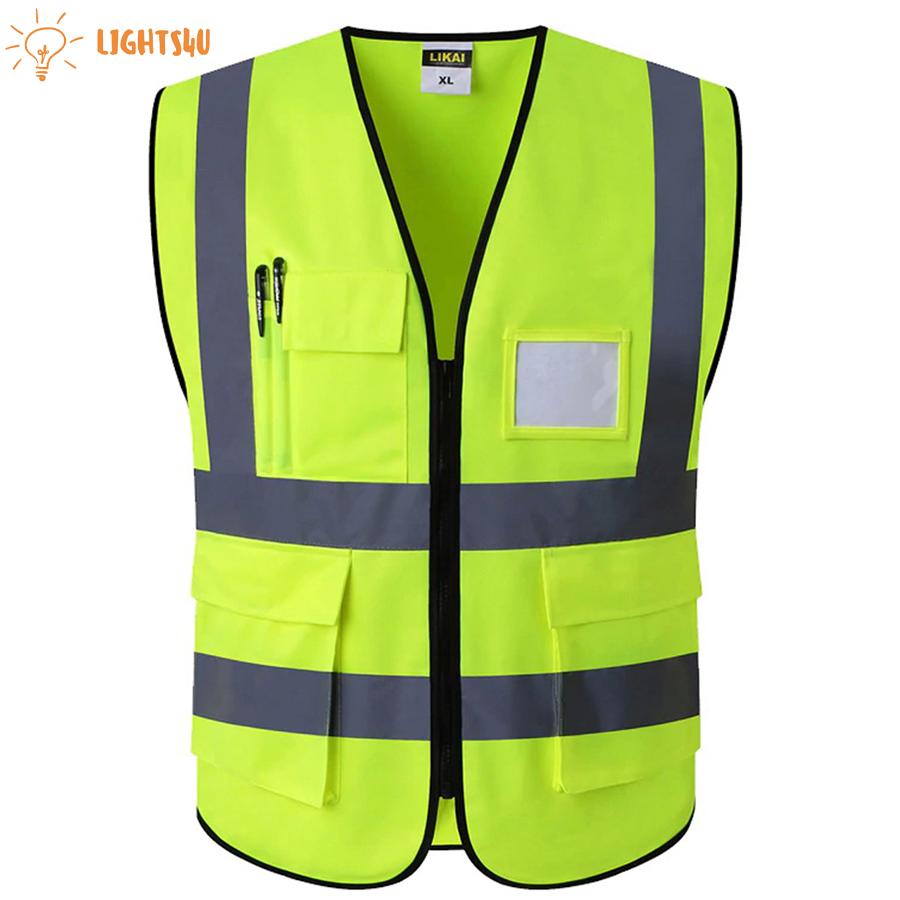 lights4u เสื้อกั๊ก เสื้อกั๊กสะท้อนแสง เพื่อความปลอดภัย เสื้อจราจร เสื้อกั๊กจราจร Reflective Vest เสื้อกั๊กทำงาน เสื้อสะท้อนแสงรุ่นเต็มตัว ดีไซน์กระเป๋าและซิป 4 ช่อง High Visibility Safety Reflective Vest Waterproof 4 Pockets Safety Workwear Clothing Vest
