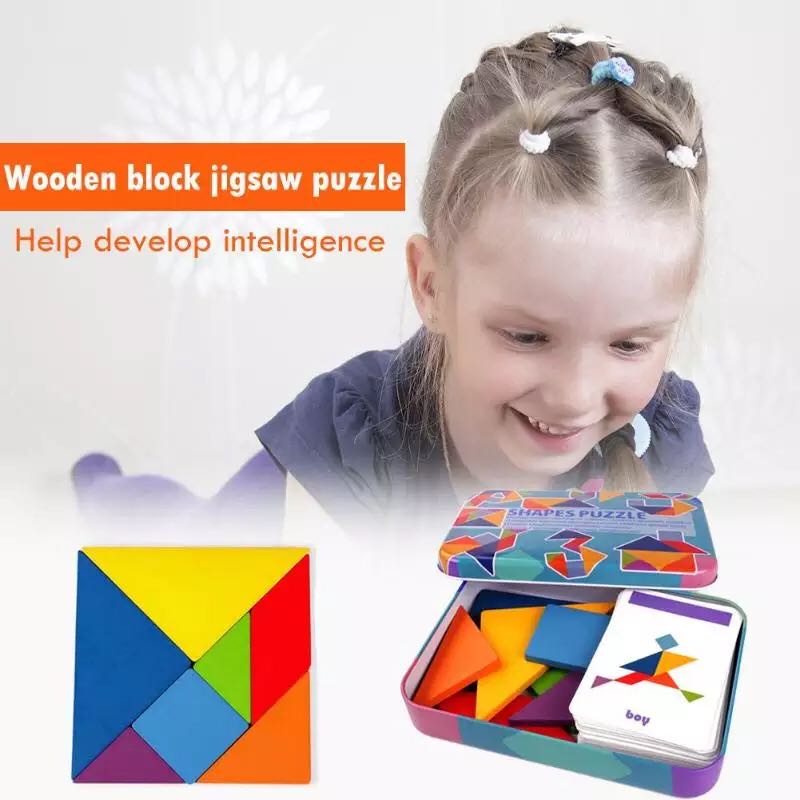 Wooden Pattern Tangram Puzzle Shape Montessori Travel Game Patterns ...