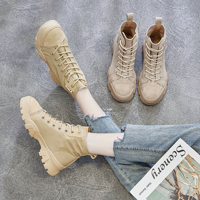 NUCELLE Fashion รองเท้าแฟชั่นหุ้มข้อ boots2020 รองเท้าบูทมาร์ตินเกาหลีหญิง 36-40 รองเท้าบู๊ททหารกลางสูงย้อนยุคอังกฤษ