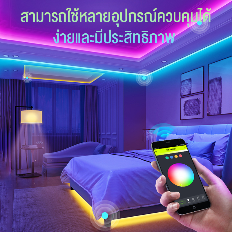 LEDONE ไฟเส้น LED Strip light แถบไฟ ชุดไฟ ไฟติดห้อง ไฟประดับห้อง 5/10/15เมตร 2835/5050 12V ไฟRGB ไฟตกแต่งบ้าน ประดับห้อง การควบคุม Bluetooth WiFi ไฟประดับห้องนอน