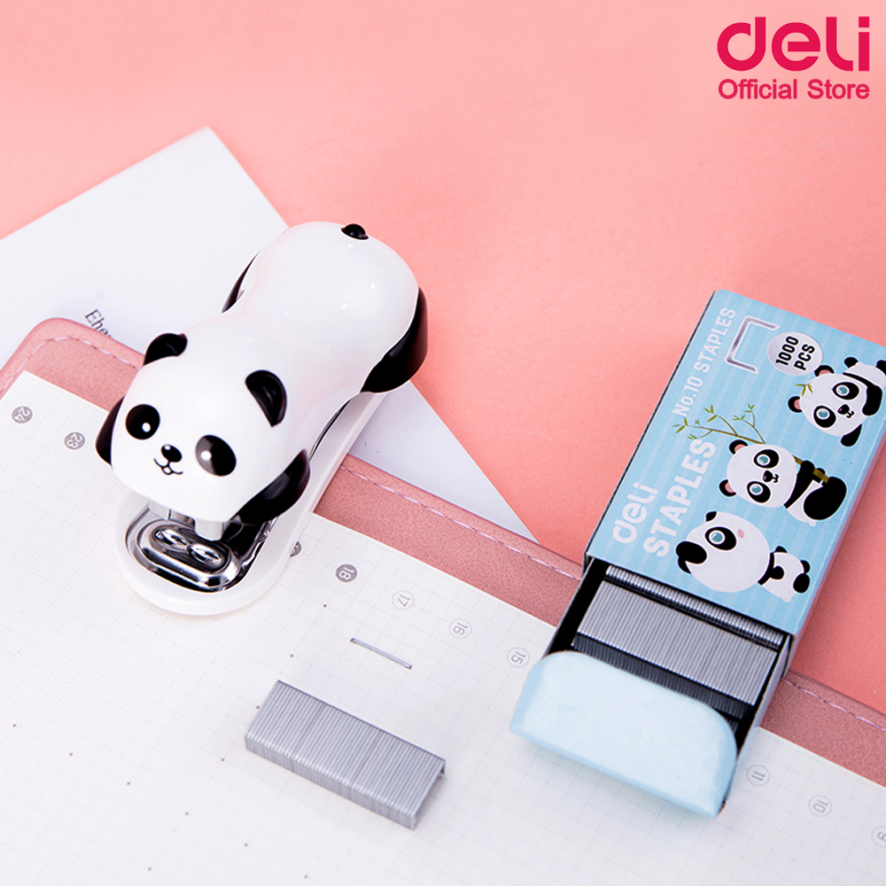 Deli ชุดที่เย็บกระดาษพกพารูปแพนด้า 12 แผ่น Stapler Set 0453 เครื่องเย็บกระดาษ ที่เย็บกระดาษ เครื่องใช้สำนักงาน อุปกรณ์สำนักงาน อุปกรณ์ออฟฟิศ