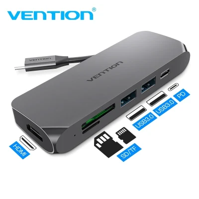 DAOPIAO Vention USB C Hub 6-in-1 usb type-c Charger Adapter with 4k hdmi sd / tf usb 3.0 x 2 PD port