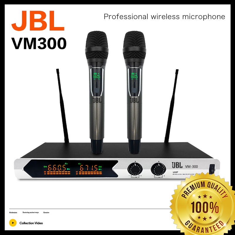 JBLไมโครโฟนไร้สายคู่ VM-300 ไมโครโฟนไร้สาย ช่วงรับ UHF 50 ม. ความถี่ตัวแปร ไม่มี crosstalkwireless microphone