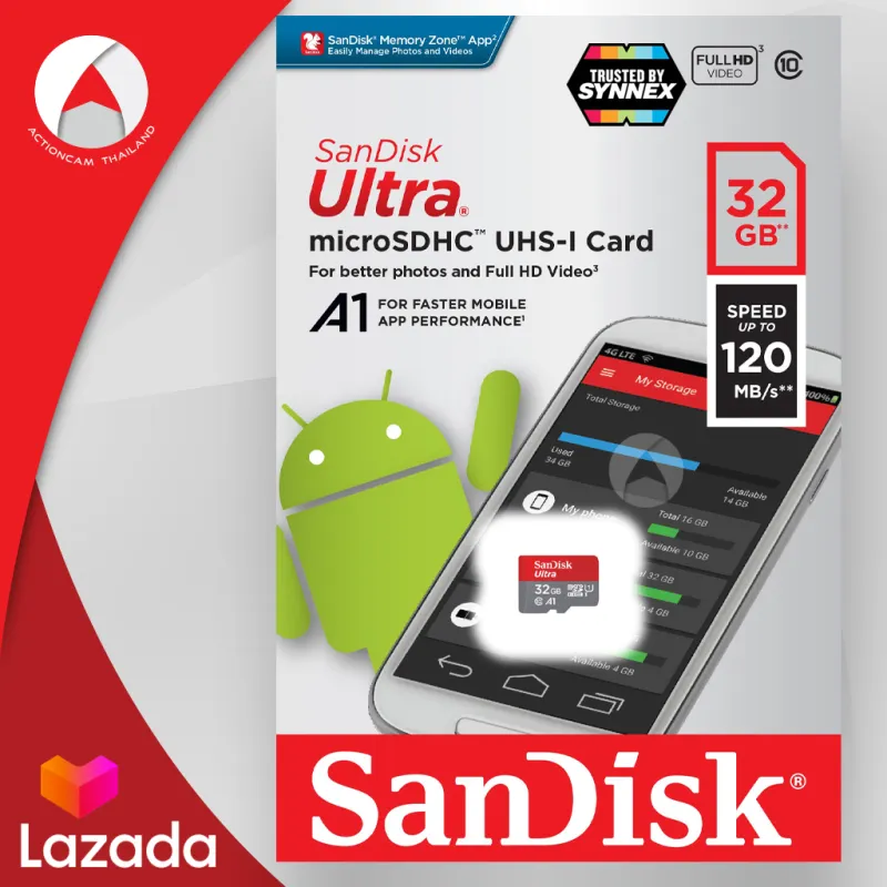 ภาพสินค้าSandisk Ultra microSD Card SDHC ความเร็วอ่าน 120MB/s ความจุ 32GB Class 10 A1 (SDSQUA4-032G-GN6MN) ไม่มีอะแดปเตอร์ เมมโมรี่การ์ด แซนดิส Memory ประกัน Synnex 10 ปี แดงเทา จากร้าน Actioncam Thailand บน Lazada ภาพที่ 1