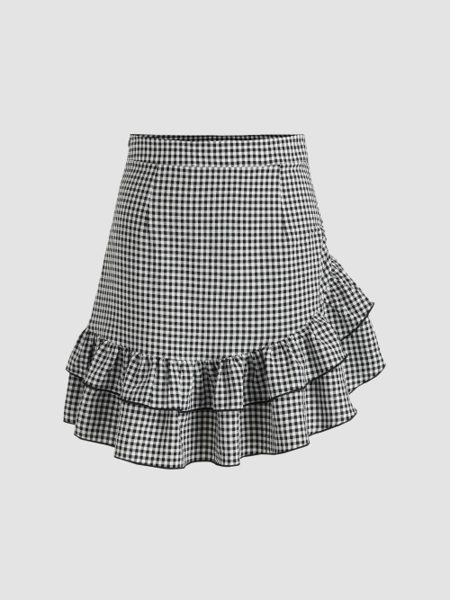 Cider Gingham Ruffle Layered Mini Skirt MixASale