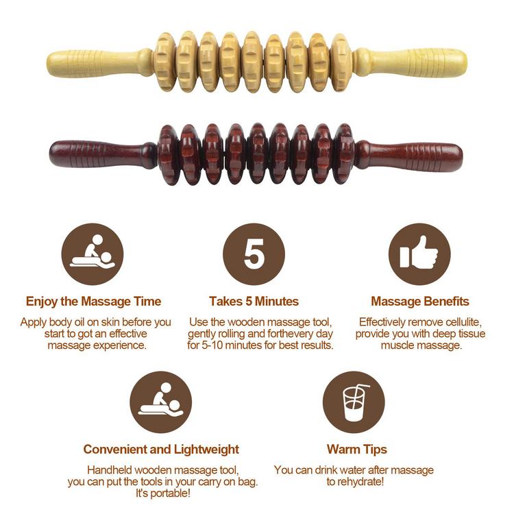 Body Massage Roller Sticks Manual Wood Fascia Massage Roller Trigger