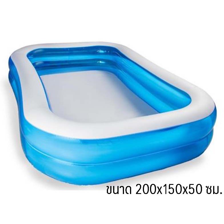 Hot Sale สระน้ำเป่าลมสี่เหลี่ยมครอบครัว 200x150x50cm(สีฟ้า) Giant Rectangular Inflatable Pool ราคาถูก สไลเดอร์ สไลเดอร์เด็ก สไลเดอร์เป่าลม