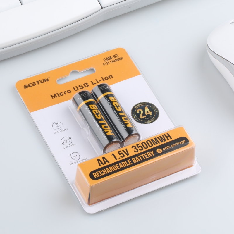 ถ่านชาร์จ BESTON AA 1.5V 3500mWh Micro USB Li-ion Battery 2 ก้อน คุณภาพสูง ราคาถูก