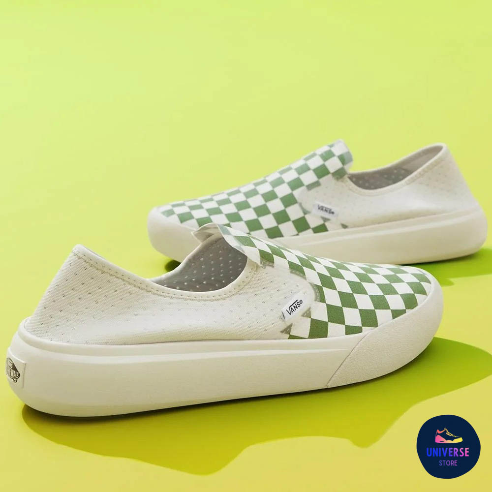 VANS★UA COMFYCUSH ONE★CHECKERBOARD GREEN/MARSHMALLOW New Vans ComfyCush One Checkerboard Green/Marshmallow Slip