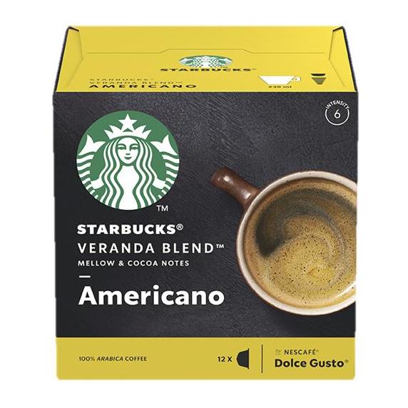 Starbucks VERANDA Blend Americano Roast Coffee Pod by Dolce Gusto (UK Imported) สตาร์บัค วีรันด้าเบลนด์ อเมริกาโน่ กาแฟคั่วบด 8.5g. x 12capsules