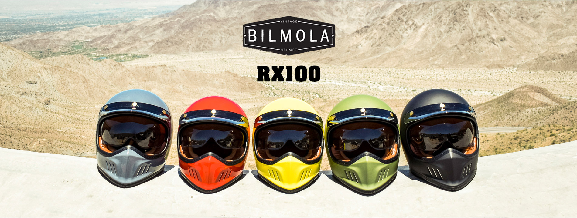 หมวกกันน็อกวิบาก วินเทจ Bilmola รุ่น RX100 ติดบูลทูธได้ ถอดซักได้ มีแว่นกันแดด Vintage Off Road Helmet สายคลูๆ