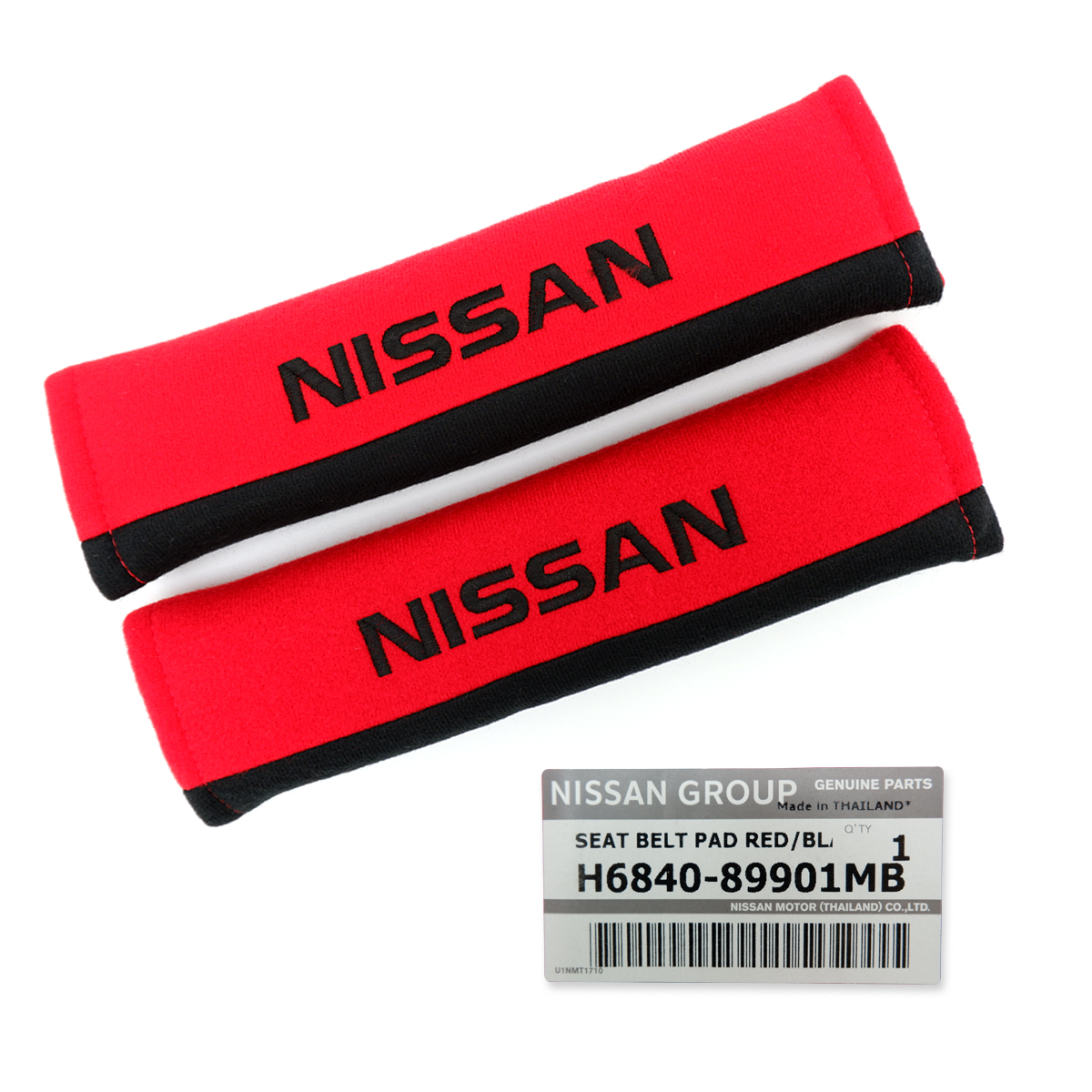 ปลอกหุ้มเข็มขัดนิรภัย แท้ นวมหุ้มเบลท์ ผ้า ของแท้ นวมหุ้มเบลท์ ปลอกหุ้มเบล สีแดง จำนวน 2ชิ้น Nissan Navara NP300  Juke March นิสสัน นาวาร่า เอ็นพี จุ๊ก มาร์ช 4ประตู ปี 1985 - 2019 Set Seat Belt Cover Genuine