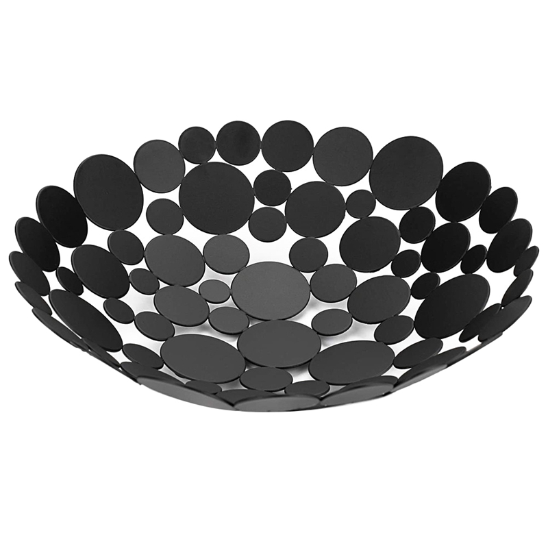 Candy and Other Household Items Large Round Black Decorative Table Centerpiece Holder Stand for Fruit Vegetable Bread Black Metal Creative Countertop Fruit Basket Bowl 11.6 Inch 