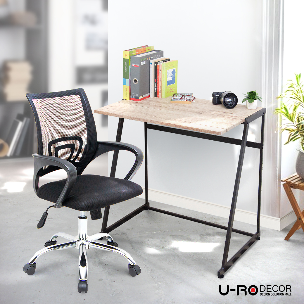 [ลด10% ULZ412] U-RO DECOR ชุดโต๊ะทำงานอเนกประสงค์ รุ่น LUXOR (ลักซอร์) สีซานรีโม่ + เก้าอี้สำนักงาน รุ่น ICHI (อิชิ) สี ดำ สี ดำ